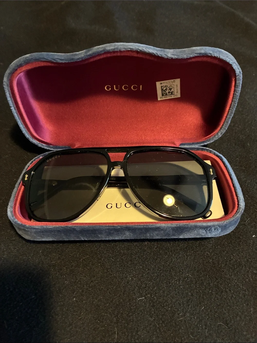 Gucci Blue Velvet Case with Navigator Shape Sunglasses